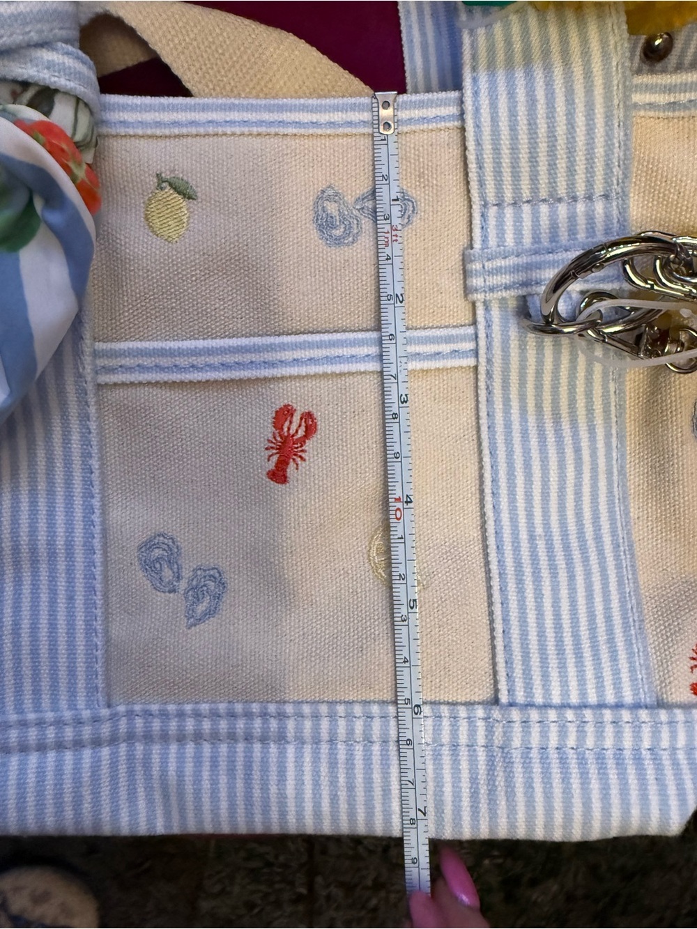 Madden Girl Cream Canvas Tote with Light Blue Striped Handles - Picture 13 of 14